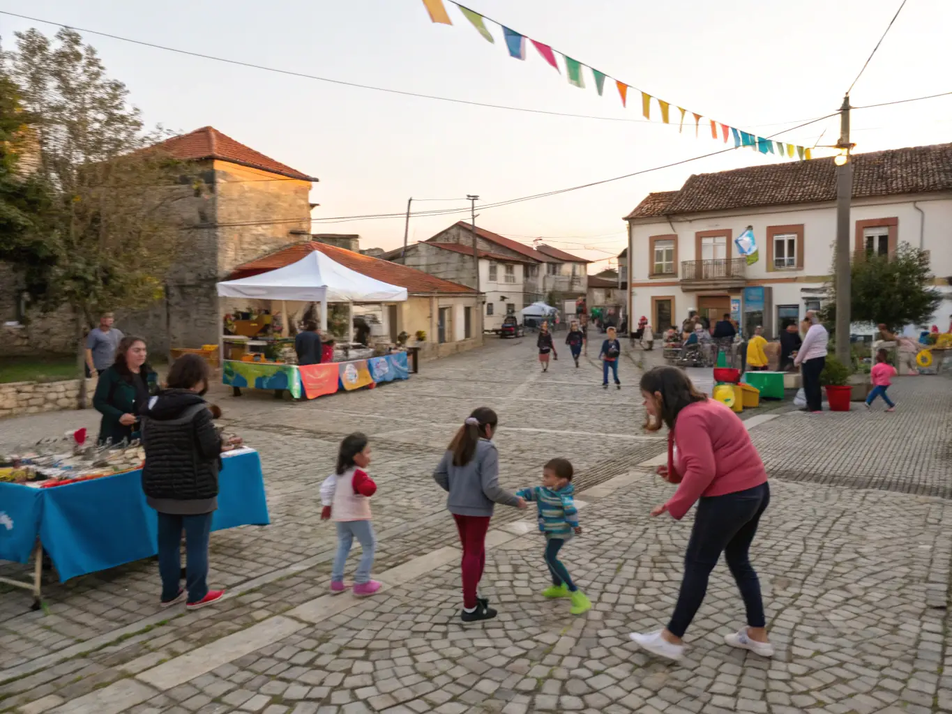 A captivating photo of a community event held at the Moulin, featuring local artisans, music, and traditional food, emphasizing cultural celebration and community spirit.