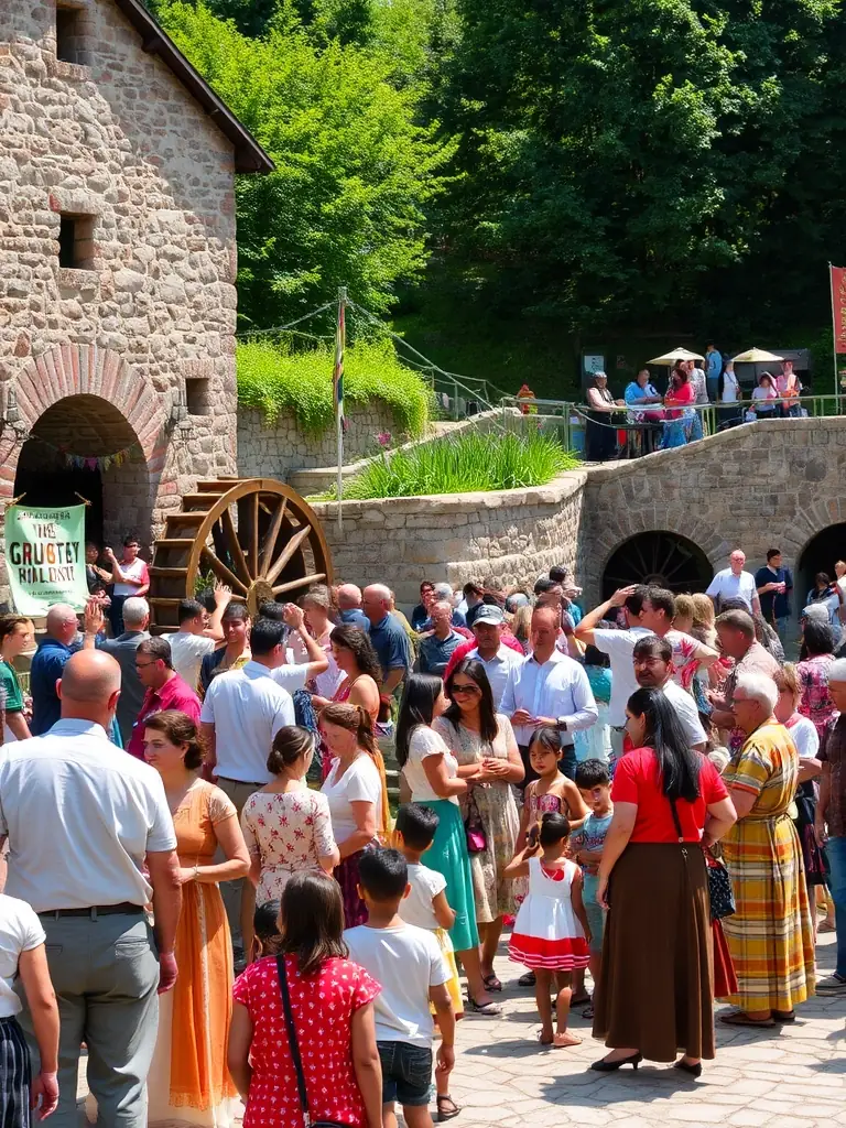 A photograph of people attending an event at the Moulin de la Croix, showcasing community engagement and cultural activities.